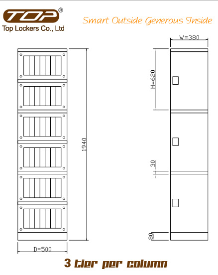 Triple Tier ABS Plastic Cabinets Orange Size Diagram