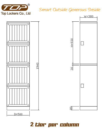 Double Tier Office Lockers ABS Plastic Pink Size Diagram